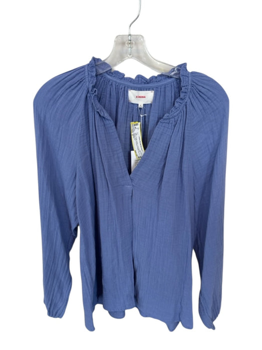 XiRENA Size S Purple Cotton Long Balloon Sleeve Ruffle Neckline V Neck Gauze Top Purple / S