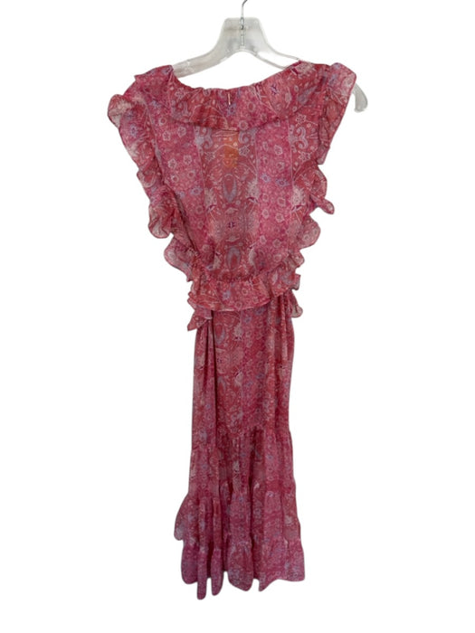 Misa Size S Pink & blue Polyester Flutter Sleeves Flowers Ruffles Maxi Dress Pink & blue / S