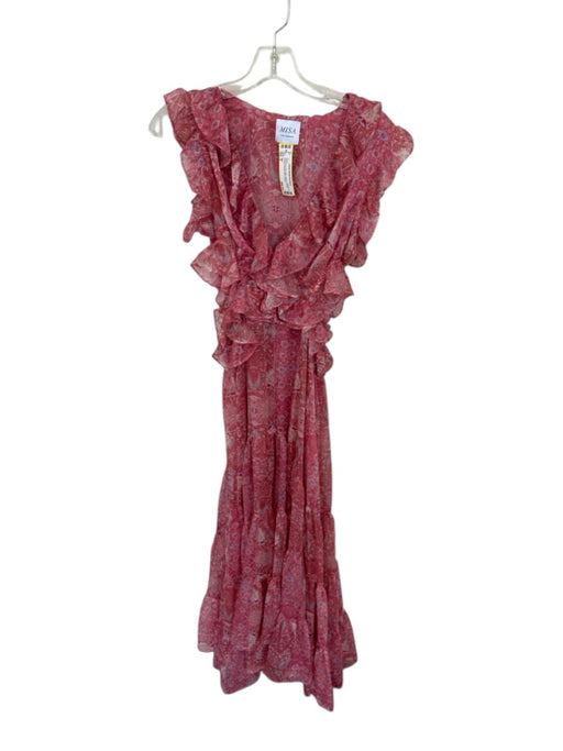 Misa Size S Pink & blue Polyester Flutter Sleeves Flowers Ruffles Maxi Dress Pink & blue / S