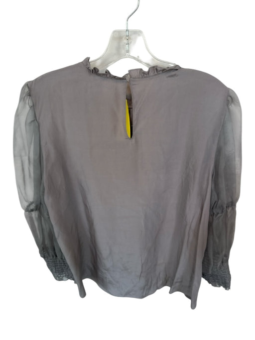 Amanda Uprichard Size L Gray Silk Long Balloon Sleeve Ruffles Smocked Wrist Top Gray / L