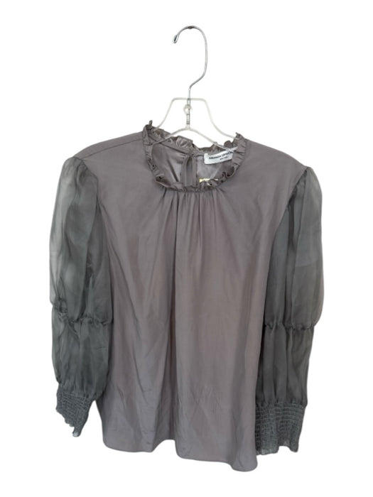Amanda Uprichard Size L Gray Silk Long Balloon Sleeve Ruffles Smocked Wrist Top Gray / L