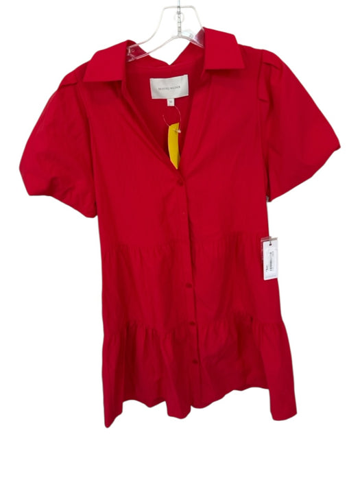 Brochu Walker Size XS Red Cotton & Polyester Short Balloon Sleeve Collar Dress Red / XS