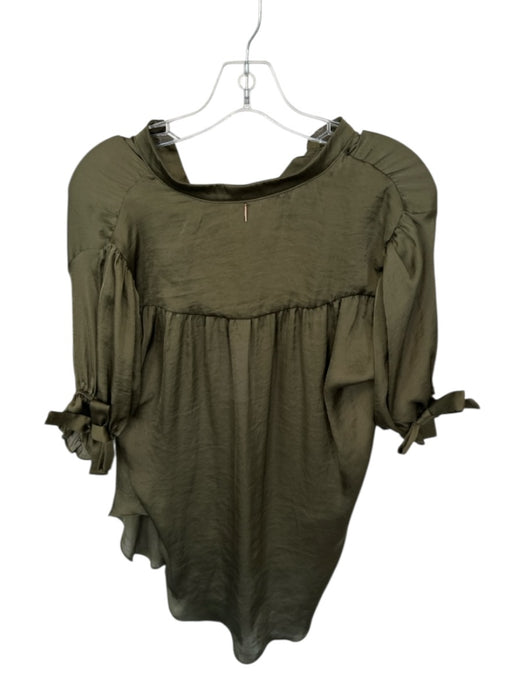 Misa Size S Olive Green Viscose Short Sleeve Button Down Top Olive Green / S