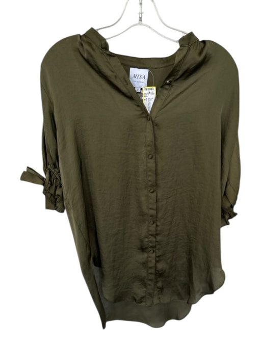 Misa Size S Olive Green Viscose Short Sleeve Button Down Top Olive Green / S