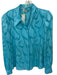 L'agence Size S Aqua Polyester Botanical Long Balloon Sleeve Button Down Top Aqua / S
