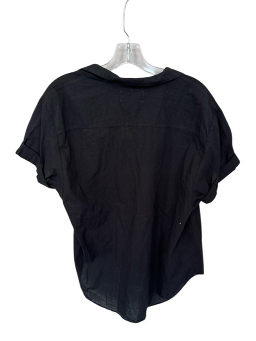 XiRENA Size S Black Cotton Short Sleeve Collar Button Down Top Black / S