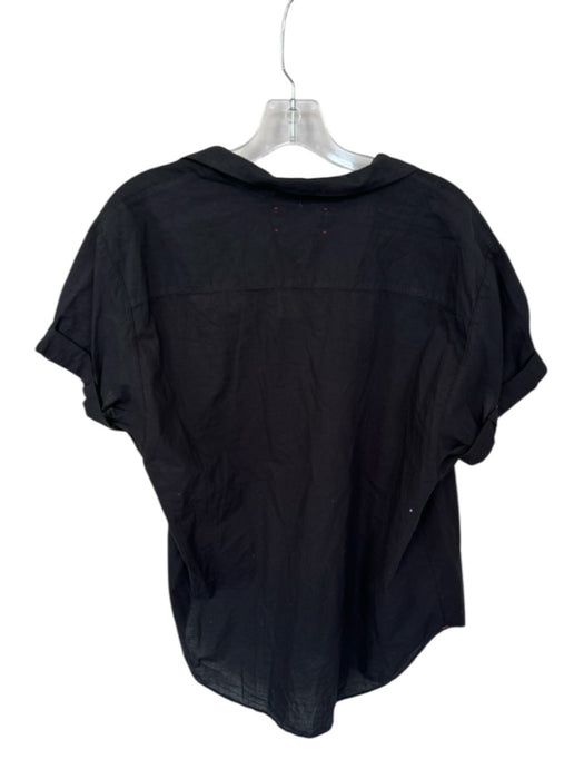 XiRENA Size S Black Cotton Short Sleeve Collar Button Down Top Black / S