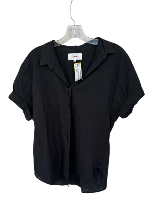 XiRENA Size S Black Cotton Short Sleeve Collar Button Down Top Black / S