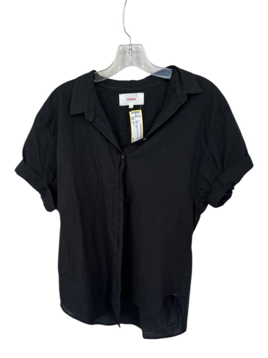 XiRENA Size S Black Cotton Short Sleeve Collar Button Down Top Black / S