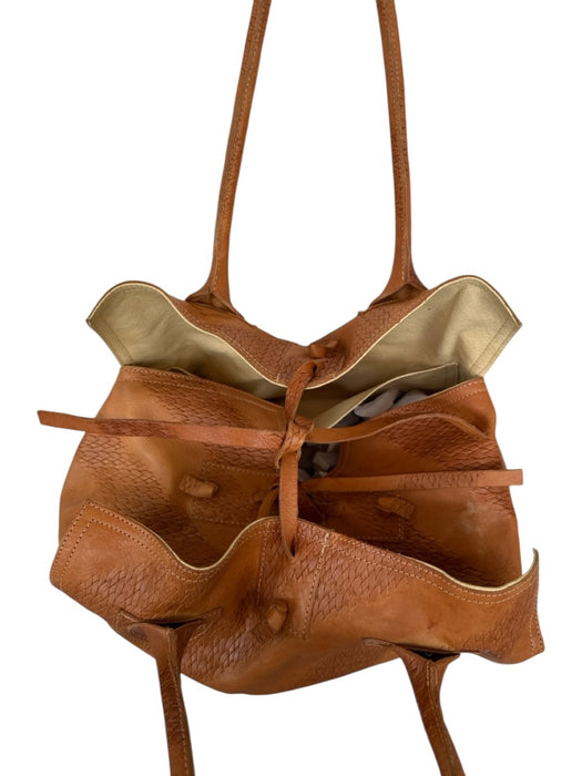 Let & Her Brown Leather Top Handles Top Tie Bag Brown / L