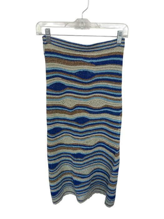 Farm Rio Size XS Blue & Brown Polyester Blend Drawstring Crochet Metallic Skirt Blue & Brown / XS