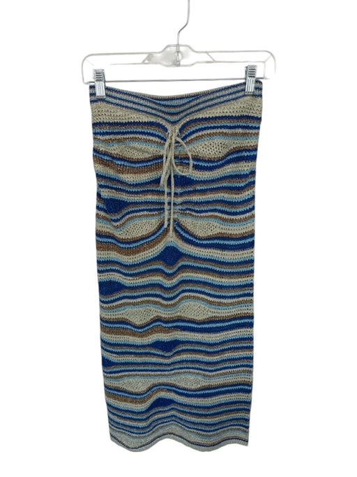 Farm Rio Size XS Blue & Brown Polyester Blend Drawstring Crochet Metallic Skirt Blue & Brown / XS