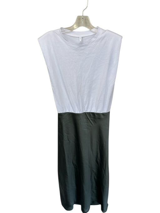 Glam Size S White & Gray Polyester Shoulder Pads Color Block Maxi Dress White & Gray / S