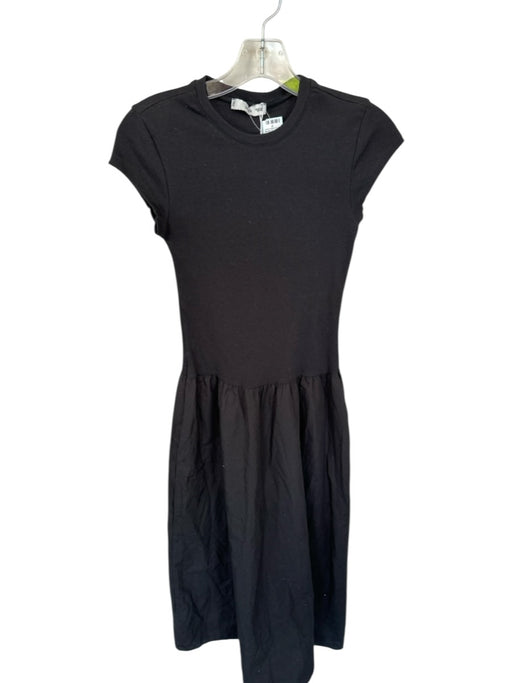 MNG Size XS Black Cotton Blend Short Sleeve Ribbed Maxi Dress Black / XS