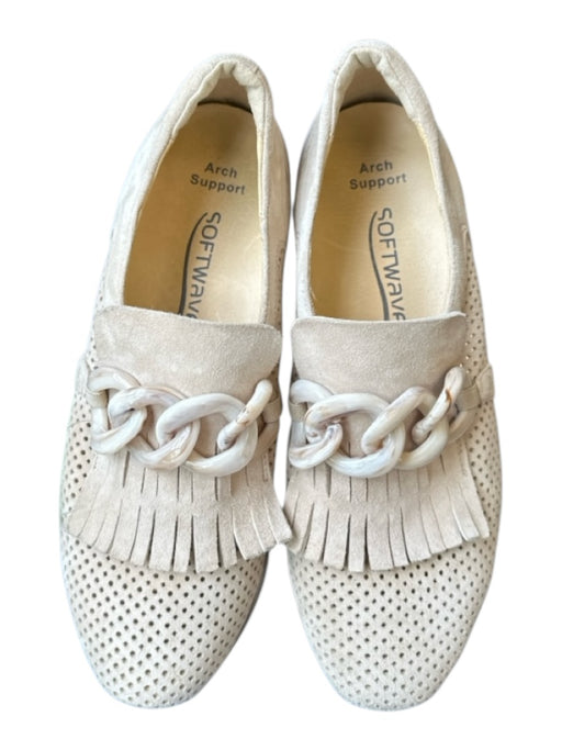 Softwaves Shoe Size 37.5 Taupe Suede Perforated Platform Chain Loafers Taupe / 37.5