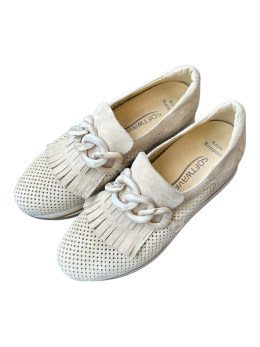 Softwaves Shoe Size 37.5 Taupe Suede Perforated Platform Chain Loafers Taupe / 37.5
