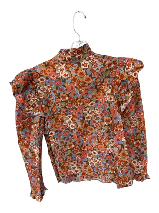 Love The Label Size S Orange & Blue Cotton Long Sleeve Flowers Ruffles Top Orange & Blue / S