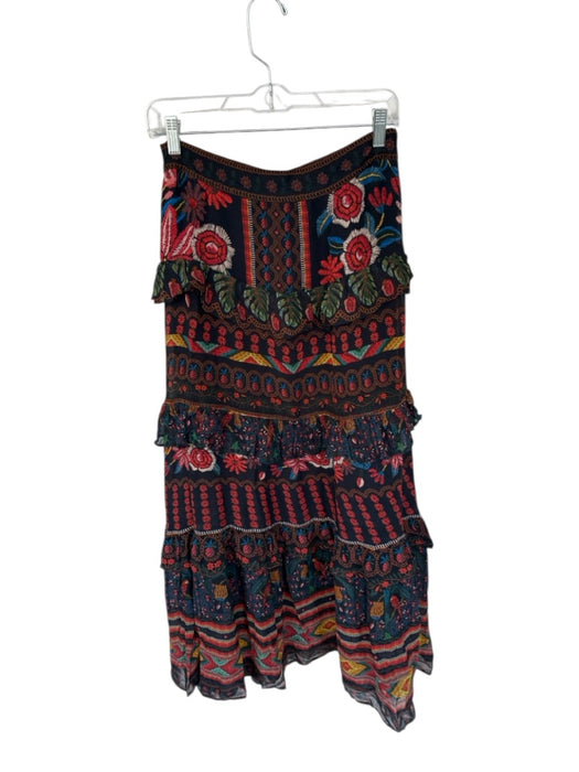 Farm Rio Size S Black & Multi Side Zip Botanical Tiered Maxi Skirt Black & Multi / S