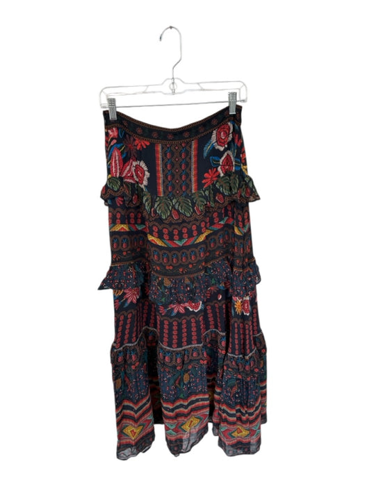 Farm Rio Size S Black & Multi Side Zip Botanical Tiered Maxi Skirt Black & Multi / S