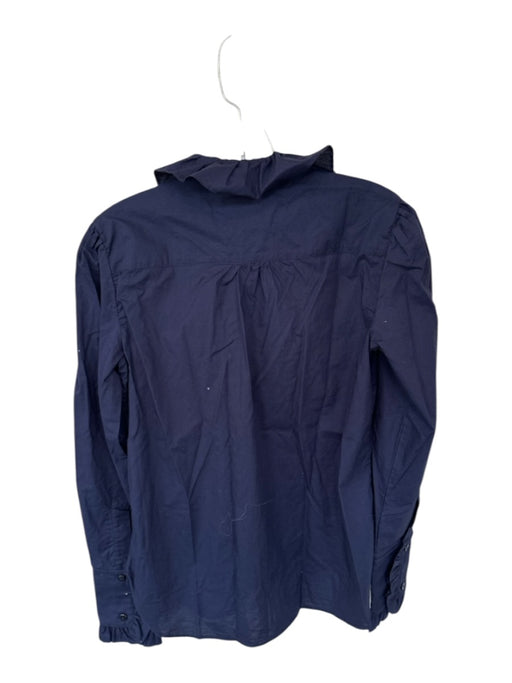 Cara Cara Size S Navy Cotton Long Sleeve Ruffle Collar Buttons Top Navy / S