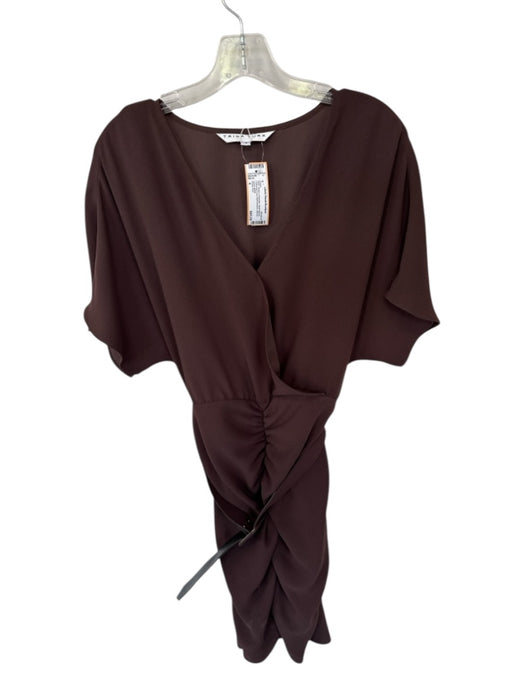 Trina Turk Size 4 Brown Polyester Short Sleeve Gathered Front Dress Brown / 4