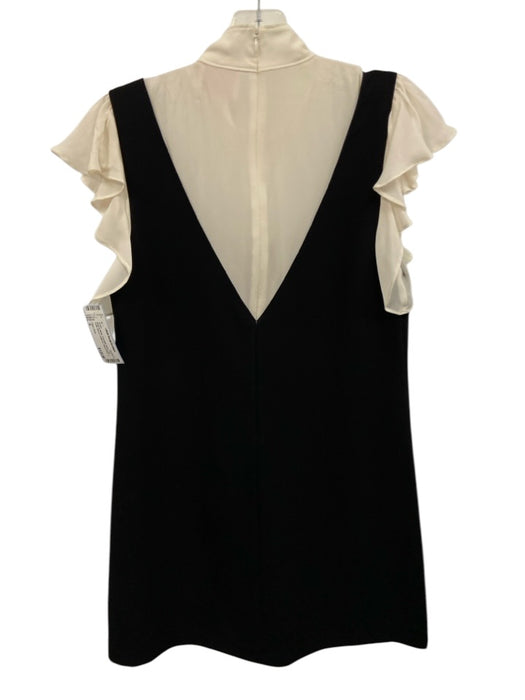 Cinq a Sept Size 0 Black & White Triacetate Blend Cap Ruffle Sleeve V Neck Dress Black & White / 0