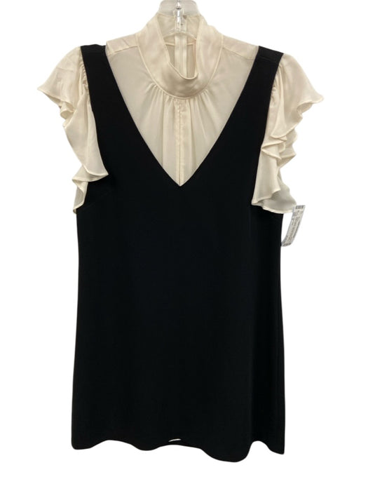 Cinq a Sept Size 0 Black & White Triacetate Blend Cap Ruffle Sleeve V Neck Dress Black & White / 0