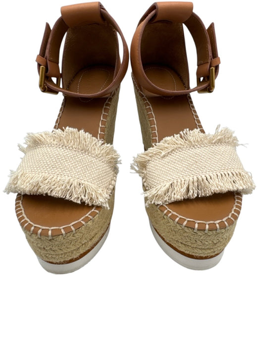 See By Chloe Shoe Size 36 beige, tan, white Leather Upper Canvas Fringe Wedges beige, tan, white / 36