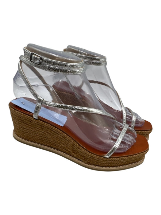 Jimmy Choo Shoe Size 36 Silver & Brown Leather Upper Raffia Open Toe Espadrille Silver & Brown / 36