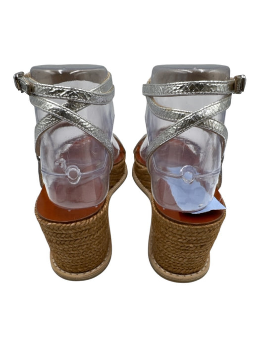Jimmy Choo Shoe Size 36 Silver & Brown Leather Upper Raffia Open Toe Espadrille Silver & Brown / 36