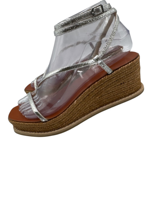 Jimmy Choo Shoe Size 36 Silver & Brown Leather Upper Raffia Open Toe Espadrille Silver & Brown / 36