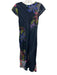 Johnny Was Size S Navy & Multi Silk Floral Maxi Cap Sleeve V Neck Dress Navy & Multi / S