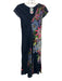 Johnny Was Size S Navy & Multi Silk Floral Maxi Cap Sleeve V Neck Dress Navy & Multi / S