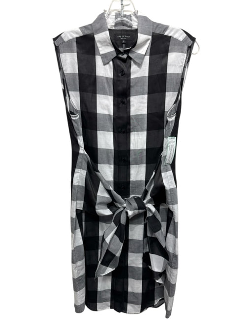 Rag & Bone Size S Black & White Cotton & Viscose Checkered Cap Sleeve Dress Black & White / S