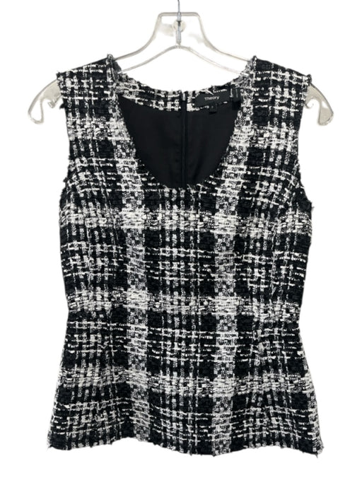 Theory Size P Black & White Cotton & Polyamide Sleeveless Woven Scoop Neck Top Black & White / P