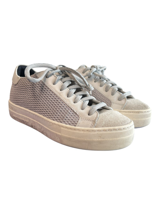 P448 Shoe Size 35 Gray Leather & Suede Round Toe Low Top Lace Up Sneaker Shoes Gray / 35