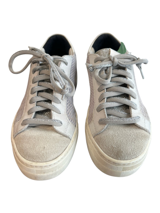 P448 Shoe Size 35 Gray Leather & Suede Round Toe Low Top Lace Up Sneaker Shoes Gray / 35