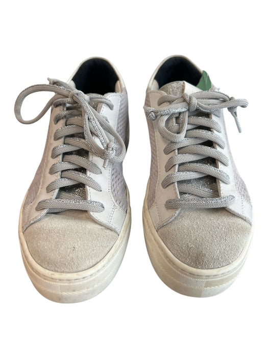 P448 Shoe Size 35 Gray Leather & Suede Round Toe Low Top Lace Up Sneaker Shoes Gray / 35