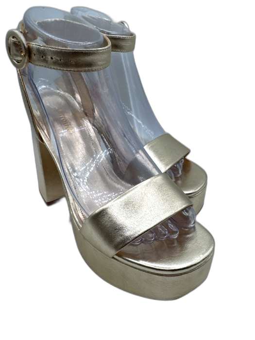 Larroude Shoe Size 6.5 Gold Leather Platform Block Heel Ankle Strap Pumps Gold / 6.5
