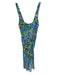 Zara Size S Blue & Multi Viscose Side Slit Back Zip V Neck Straps Dress Blue & Multi / S