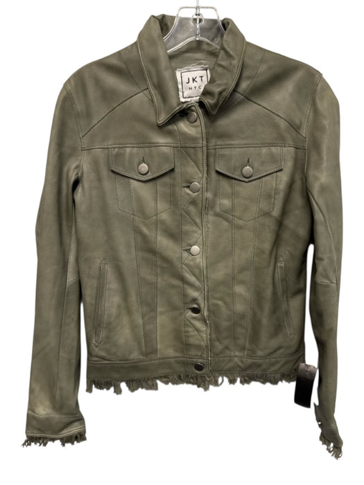 JKTNYC Size XS Green Leather Buttons Collar Long Sleeve Jacket Green / XS