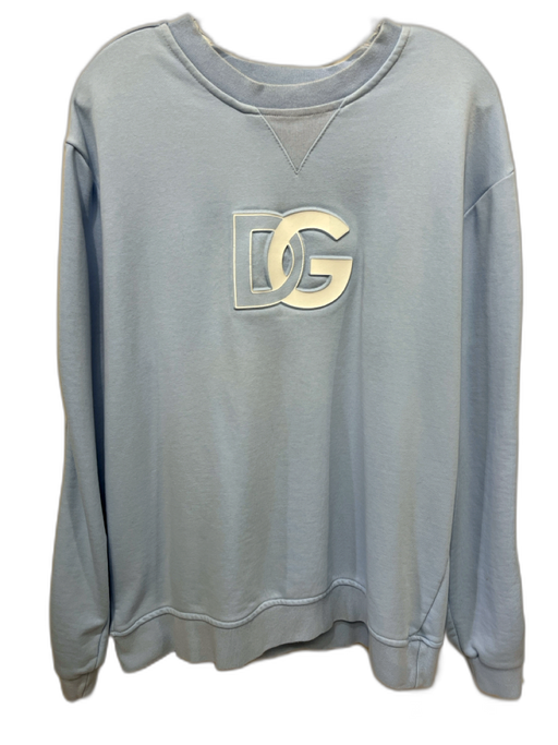Dolce & Gabbana Size 54 Light blue & white Cotton Long Sleeve Logo Sweater Light blue & white / 54