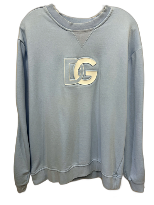 Dolce & Gabbana Size 54 Light blue & white Cotton Long Sleeve Logo Sweater Light blue & white / 54