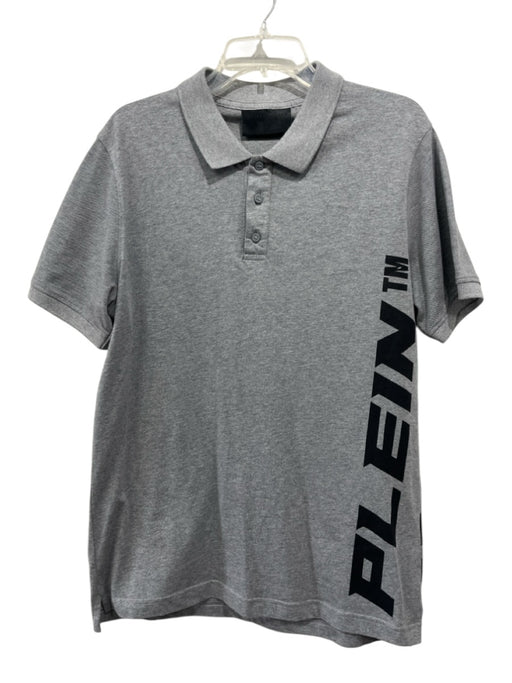 Phillip Plein Size XL Gray & Black Cotton Polo Men's Short Sleeve Gray & Black / XL