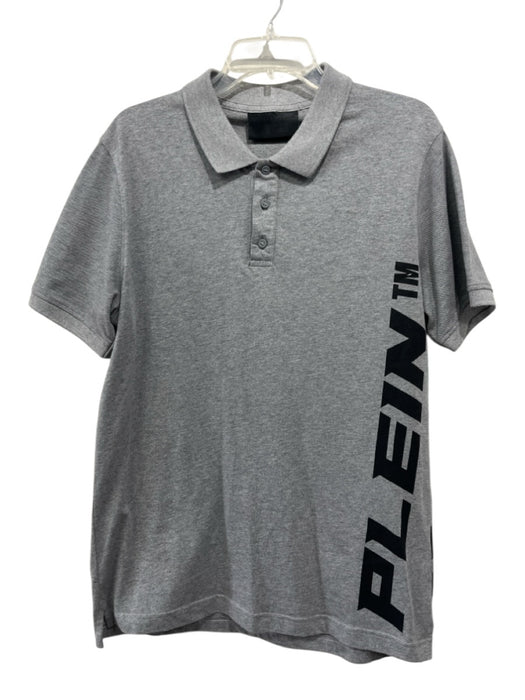 Phillip Plein Size XL Gray & Black Cotton Polo Men's Short Sleeve Gray & Black / XL