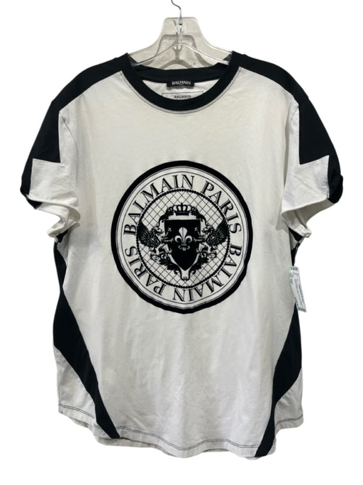 Balmain Size XXL Black & White Cotton Men's Short Sleeve Black & White / XXL