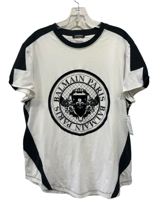 Balmain Size XXL Black & White Cotton Men's Short Sleeve Black & White / XXL