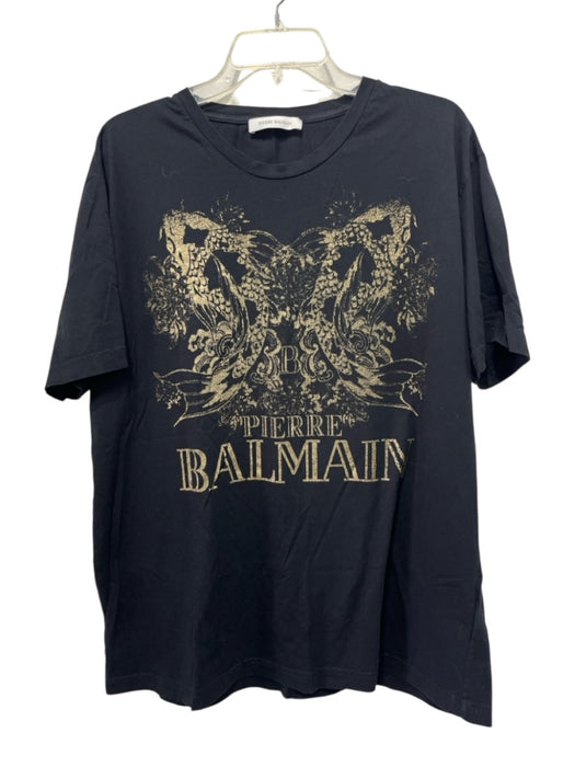 Pierre Balmain Size 58 black & gold Cotton Graphic Men's Short Sleeve black & gold / 58