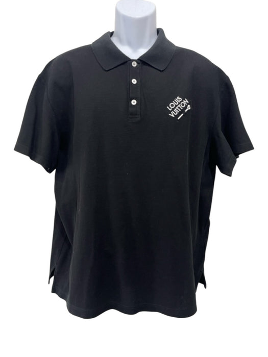 Louis Vuitton Size XXL Black & White Cotton Solid Polo Men's Short Sleeve Black & White / XXL