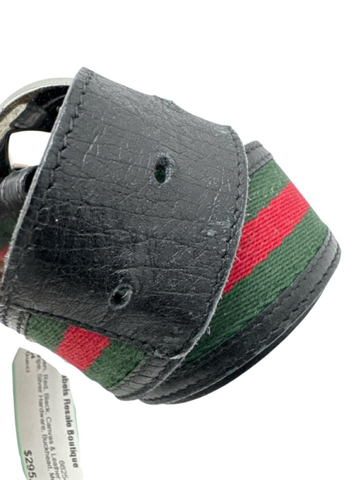 Gucci Green, Red, Black Canvas & Leather Stripe Silver Hardware Men's Belt Green, Red, Black